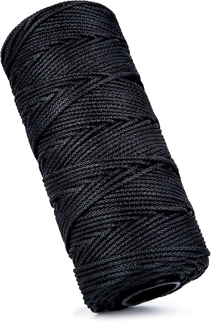 HONGDA Braided Tarred Bank Line Braided Nylon Twine, 318 Feet #24 Bank Line, Black Tarred String 1.85mm for Trotline, Construction, Gear Tying, Jungle Survival