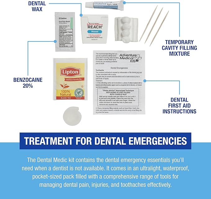 Adventure Medical Kits Dental Medic Kit - Travel Dental Kit for Emergency Tooth Care - Includes Orasol Gel, Tural Tea, Temporary Cavity Filling & More