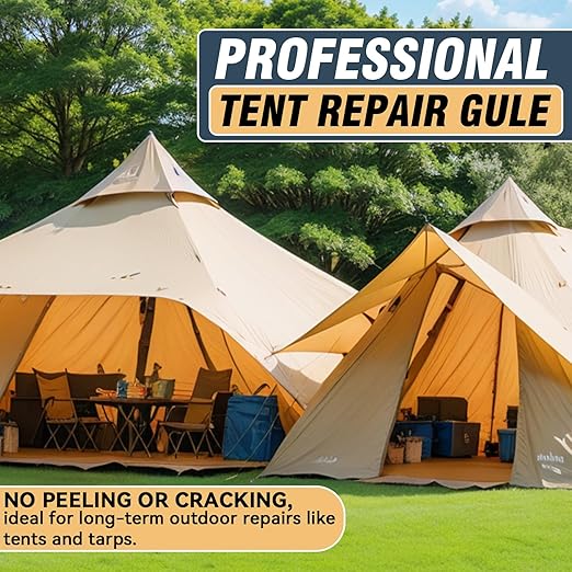 Tent Repair Glue Seam Sealer, Waterproof Flexible Tent Repair Kit, Tent Seam Sealer for Tents, Jackets, Sleeping Pads, Awning and Outdoor Fabric, Repairs Tears in Nylon, Canvas, and Vinyl
