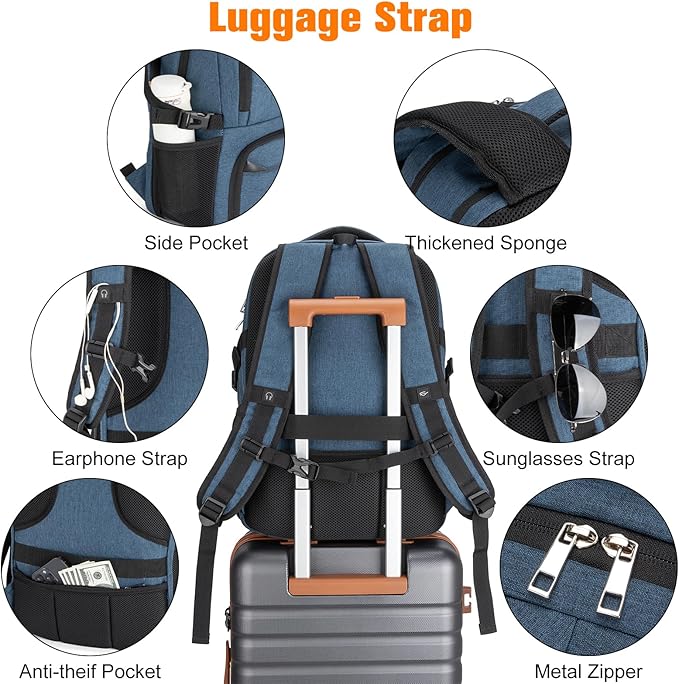 Insulated Lunch Backpack Fit 17" Laptop, Work Backpack with Lunch Box & USB Charging Port for Men & Women, Water Resistant College Computer Bag for Travel, Business, Hiking (Blue)