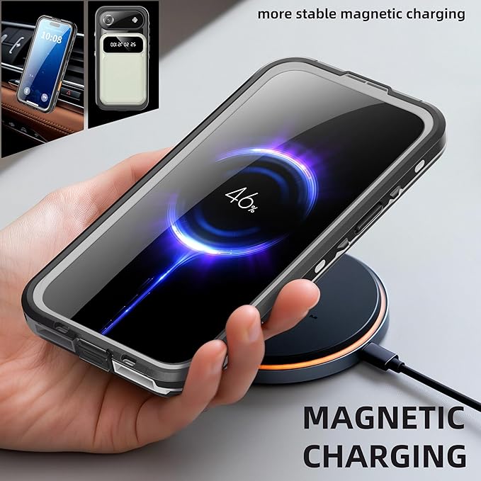 Compatible for iPhone 17 Air Case 6.5" Waterproof 【Compatible with Magsafe 】【IP68 Underwater】 Clear Magnetic Built-in Screen Protection Lanyard Diving Swim Dustproof Shockproof Black