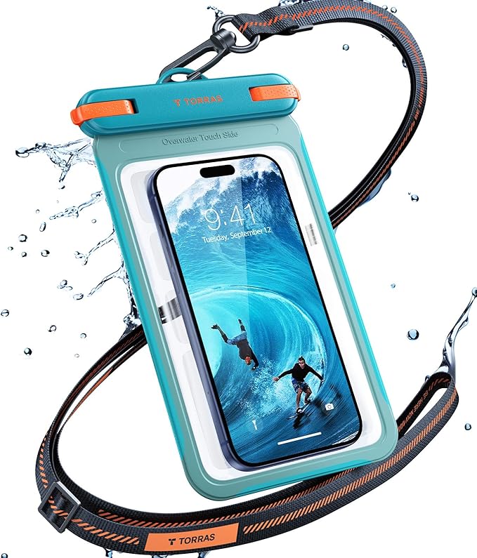 TORRAS IPX8 Waterproof Phone Pouch Floating, Underwater Screen Touchable, Water Proof Case with Lanyard for iPhone 17 Pro Max 16 S26, Cellphone Dry Bag Cruise Essentials 7.0 inch, Glacier Sprint