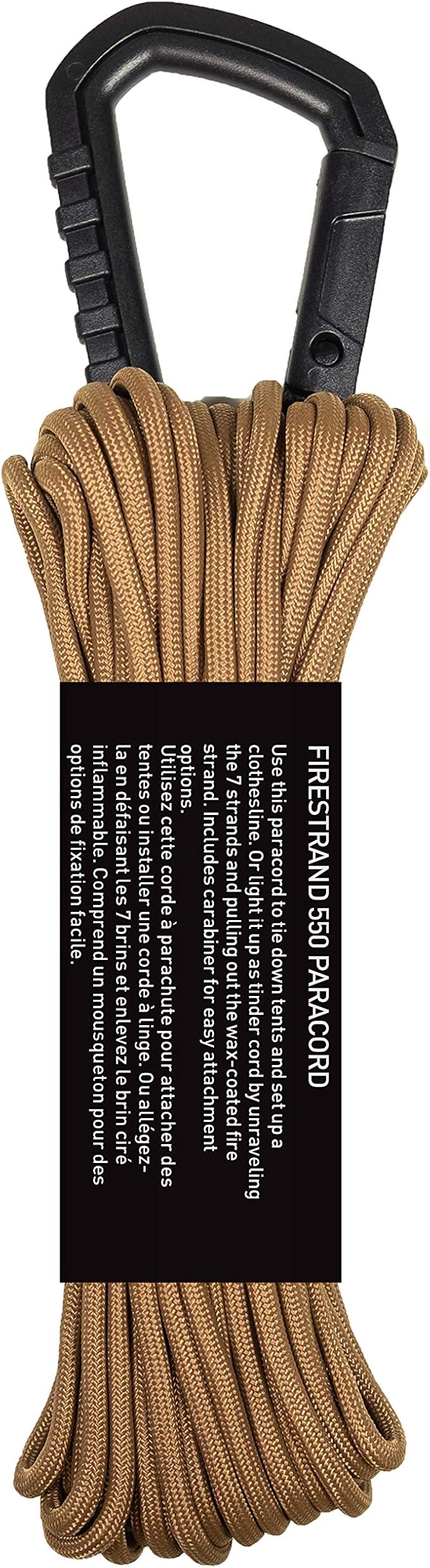 GEAR AID Fire Strand 550 Paracord, 7 Strand Tinder Cord for Camping and Survival, Coyote, 50 ft
