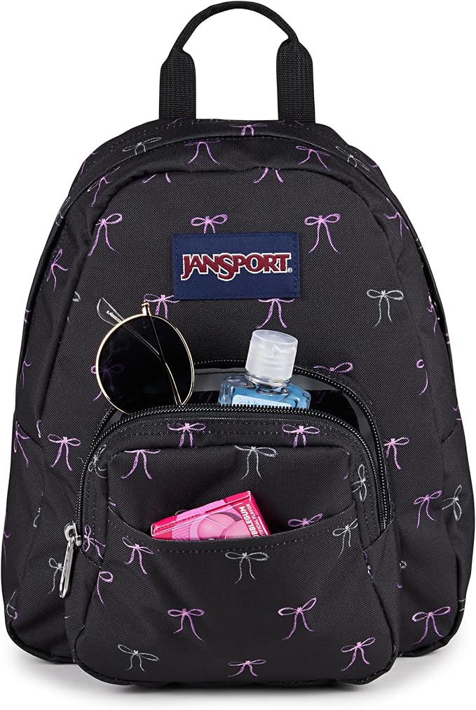 JanSport Half Pint Mini Backpack, 10.2 L - Durable Mini Bag Purse with Adjustable Shoulder Straps, Single Main Compartment, Zippered Stash Pocket, Bad Bows