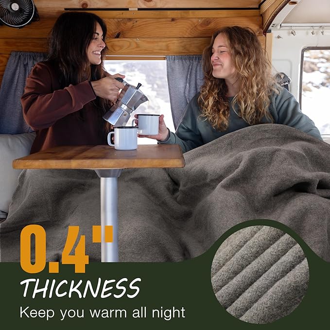 REDCAMP Wool Blanket, Warm and Thick Wool Camping Blanket- Great for Outdoors, Stadium Blanket, Picnics, Travel and Car, Machine Washable 86"x 63" Grey
