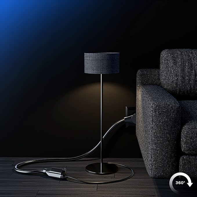 Maximm Cable 30 Feet 360° Rotating Flat Plug Extension Cord/Wire, 3 Prong Grounded Wire 16 Awg Power Cord - Black UL Certified