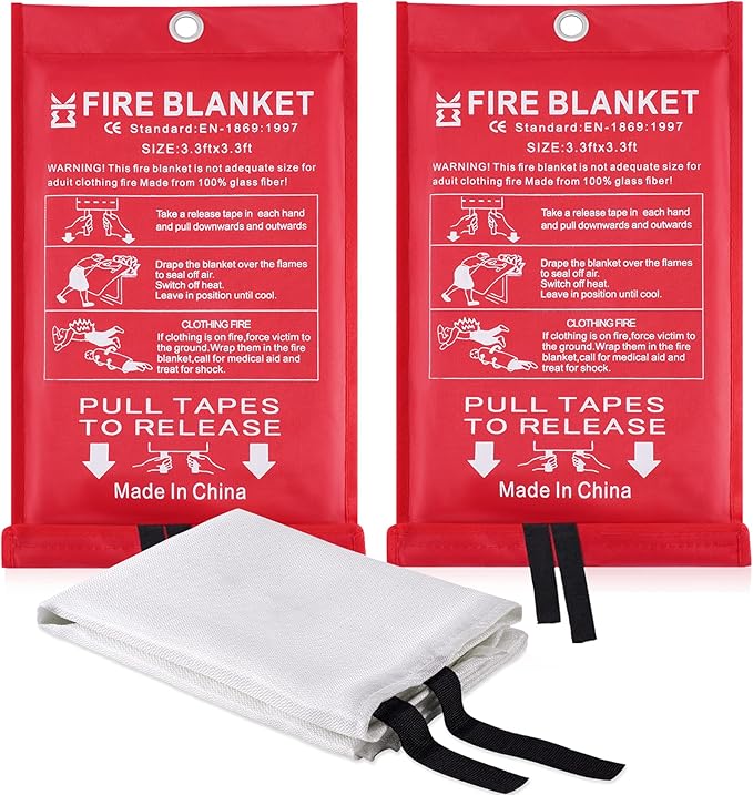 Fire Blanket for Home Emergency Survival – Fiberglass Suspend Fire Flames Suspension Blankets for Home and Kitchen School Grill Garage House Warehouse Safety (2pcs-FireBlankets)