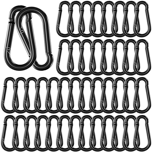 50 Pack 3.9" Heavy Duty Carabiner Clips, M10 Black Galvanized Steel Spring Snap Hooks, Rust-Resistant Keychain Clips for Hammock, Camping, Hiking, Fishing, Swing Set