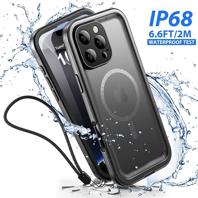 SPORTLINK for iPhone 16 Pro Waterproof Case - Shockproof Dustproof Case with Built-in Clear Screen Protector, Full Body Heavy Duty Sealed Protective Cover for i Phone 16 Pro 6.3" Mag/Black