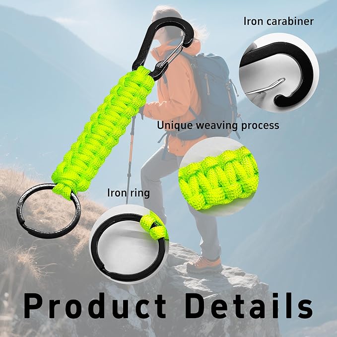 3PCS Paracord Keychain with Carabiner Clip, Braided Rope Key Chain Lanyard, Heavy Duty Paracord Keychain Ring for Men Women Outdoor Camping Hiking Backpack Survival Gear, Muitl-Color