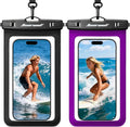 Hiearcool Waterproof Phone Pouch 2 Pack, IPX8 Dry Bag with Lanyard, Touch Screen Compatible for iPhone 17/16/15/14/13 Pro Max, Beach Swimming Cruise Travel-Black & Deep Purple