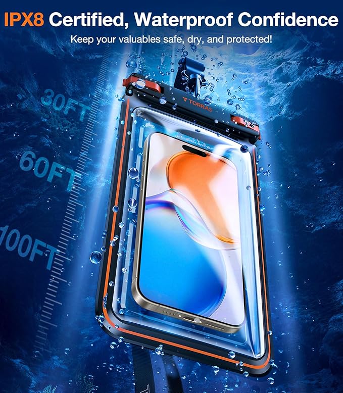 TORRAS IPX8 Waterproof Phone Pouch Floating, Underwater Screen Touchable, Water Proof Case with Lanyard for iPhone 17 Pro Max 16 S26, Cellphone Dry Bag Cruise Essentials 7.0 inch, Glacier Sprint