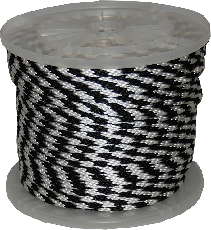 T.W . Evans Cordage 96020 1/2-Inch by 300-Feet Solid Braid Propylene Multifilament Derby Rope, Black and White