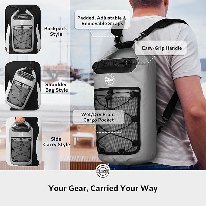 STOVER 5/10/25/30/40/55L Waterproof Dry Bag- Roll-Top Backpack w/Phone Case- Kayaking, Hiking, Camping, Boating- Men/Women