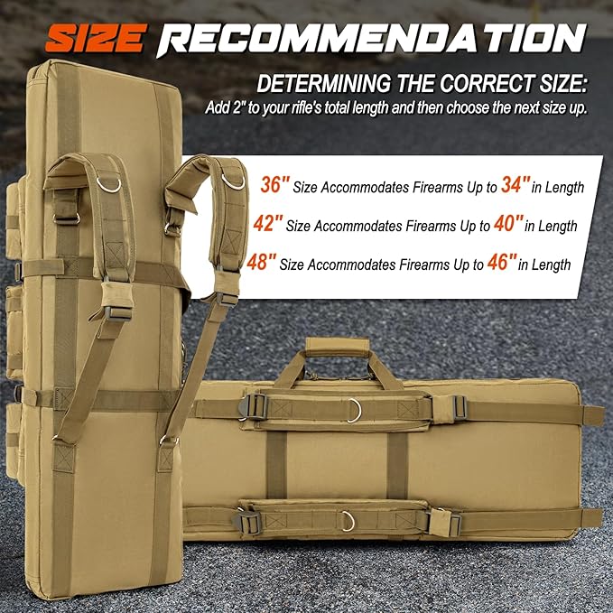 DULCE DOM 36 42 48 Inch Double Rifle Case, Tactical Soft Padded Backpack for Hunting & Shooting Range, Heavy-Duty Storage Gun Bag for 2 Rifles & Pistols with Lockable Zippers & MOLLE System