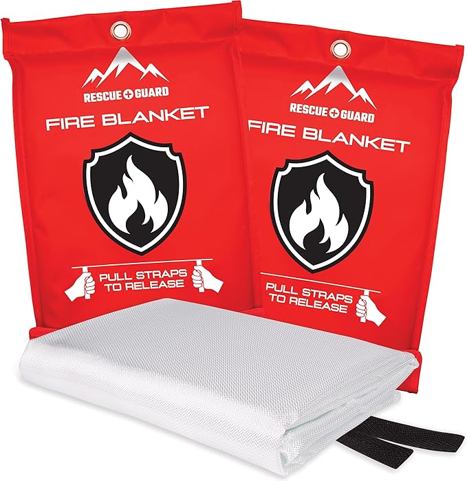 Fire Blanket 2 Pack 40”x40” - Fire Blankets Emergency for Home and Kitchen - Emergency Blankets for Survival - Home House Safety Supplies kit Must Haves - Firemen Safety Gifts and Essential Stuff