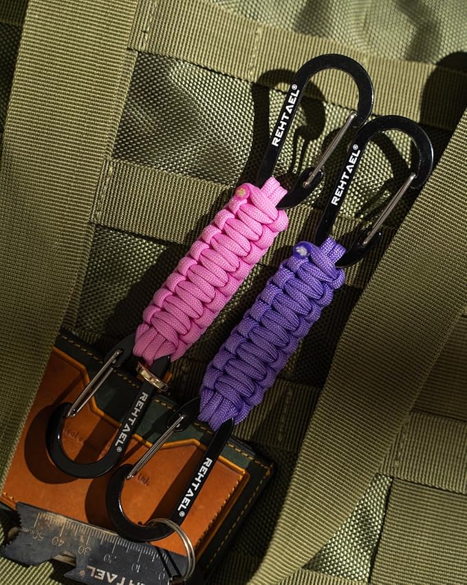 Paracord Braided Carabiner Keychain Lanyard Strap, Hanger Stroller Hook w/2 Carabiner Clips for Water Bottle Backpack