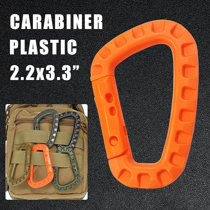 Tactical Gear Carabiner Keychain Clip Plastic D-Rings Large Key Chain Heavy Duty Snap Hook for Backpack, Belt, Keyrings, Bags, Bottle, Tent, Camping