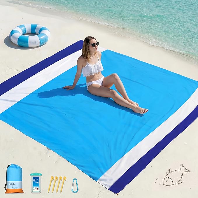 Famstar Beach Blanket Oversized Extra Large 78" X 81",Waterproof Sandproof Beach Blanket 1-7 Adults Lightweight Durable for Travel Camping Hiking Picnic