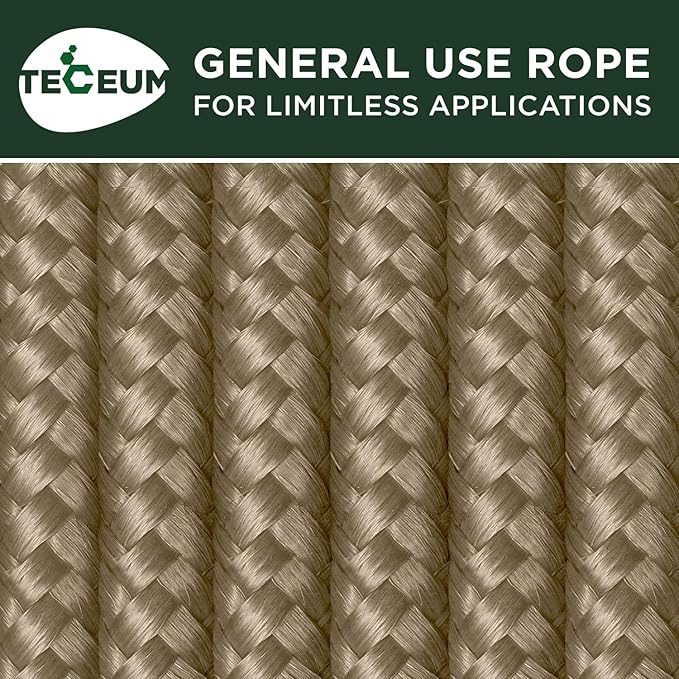 TECEUM Rope – 150 Feet x 1/4 Inch (7mm) – Coyote Brown – Strong All-Purpose Utility Rope – Camping, Crafting, Flag Pole, Indoor & Outdoor – Polypropylene Nylon Poly Lightweight Diamond Braided Cord