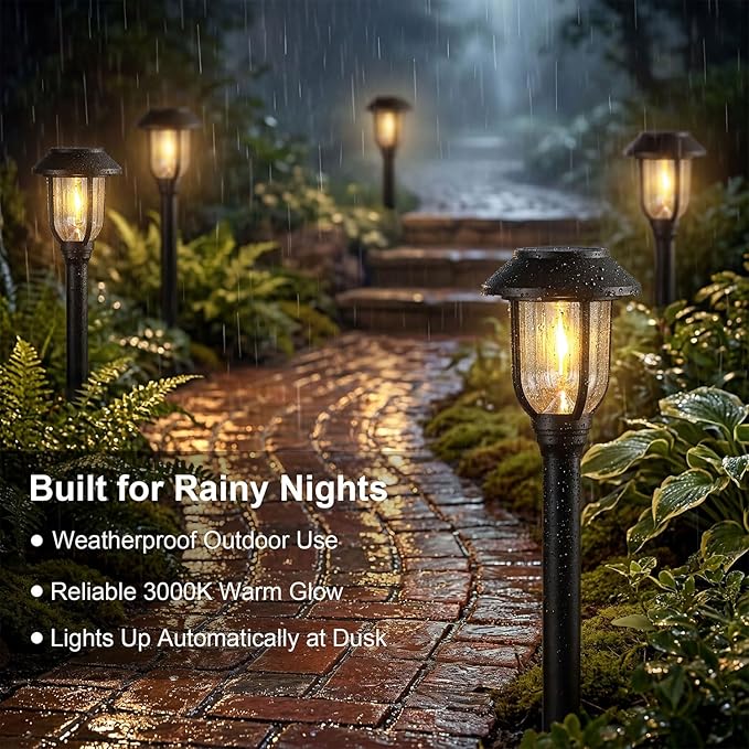 Solar Pathway Lights Outdoor 8 Pack, Warm White Solar Path Lights, Waterproof Energy Efficient Landscape Decorative Lights Auto On/Off, Solar Garden Lights for Yard Walkway Driveway Patio