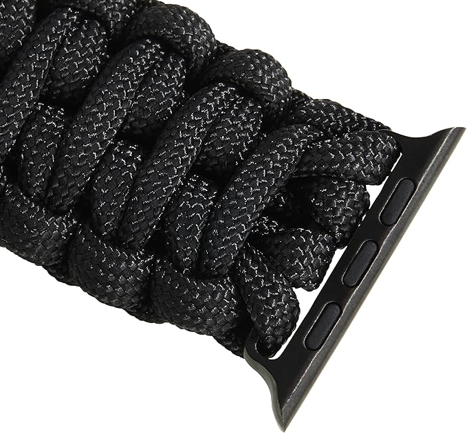 Savior Survival Gear Paracord Watch Band - Compatible with Apple Watch Band 49mm 46mm 45mm 44mm 42mm - iWatch Band Series Ultra 10 9 8 7 6 5 4 3 2 1 SE – Adjustable strap for men (Black, Large)