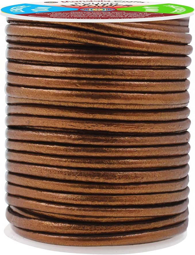 Mandala Crafts Round Genuine Bronze Leather Cord for Jewelry Making – 4mm Cowhide Leather Rope String Lace for Kumihimo – 11 Yards Cowhide Craft Cording Spool