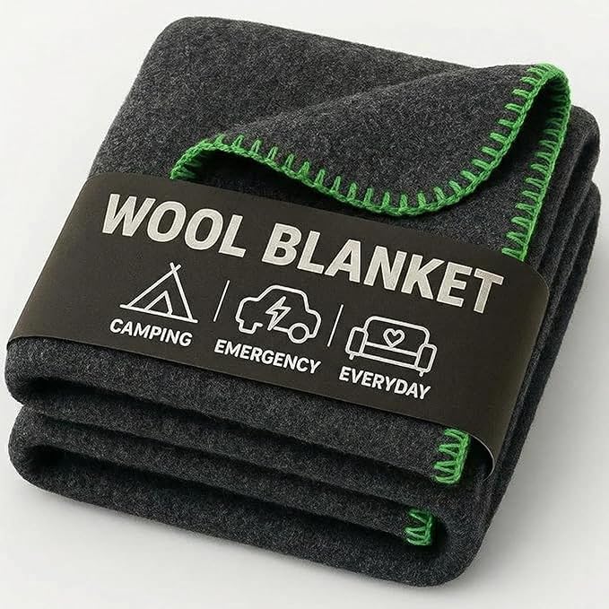 Wool Camping Blanket - 70% Wool Heavy-Duty Military Style Throw, Warm & Washable, Fire Retardant Cover for Emergency, Survival & Outdoor Use - Perfect for Camping, Car, Home & Hiking, Grey 62x84