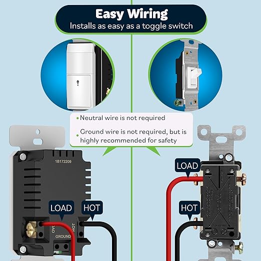 TOPGREENER PIR Motion Sensor Light Switch, Occupancy & Vacancy Motion Sensor Switch, 𝐎𝐩𝐞𝐫𝐚𝐛𝐥𝐞 𝐖𝐢𝐭𝐡𝐨𝐮𝐭 𝐆𝐫𝐨𝐮𝐧𝐝 𝐖𝐢𝐫𝐞, No Neutral Wire, Single Pole, TDOS5-HL-W-6PCS, White