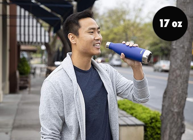 MIRA 2 Pack 17 oz Insulated Water Bottle - Stainless Steel Cola Shape Thermo - Double Wall Hot & Cold Flask (24Hr Cold/12Hr Hot) - Black & Hawaiian Blue