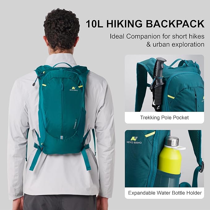 N NEVO RHINO Small Hiking & Trekking Backpack, 10L Lightweight Travel Backpack, Hiking Daypack for Women Men