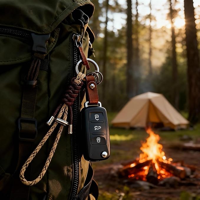 Titanium Alloy Keychain Clip & Leather Loop with Paracord Kit — Easy-Release Carabiner Key Organizer for Keys, Phone Lanyard & Outdoor Gear