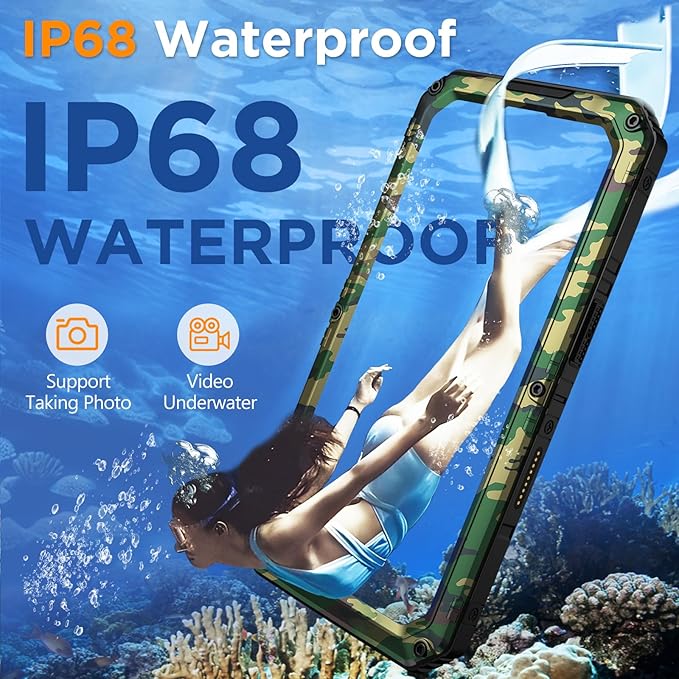 Mitywah Waterproof Case for iPhone 16 Pro, Shockproof Heavy Duty Case with Built-in Screen Protector, Underwater Full Body Protective Metal Case 6.3 inch, Camouflage