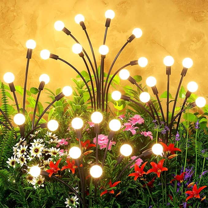 Solar Lights Outdoor(10 Pack,80 LEDs),Solar Lights Outdoor Waterproof for Garden Decor,4 Modes Firefly Light for Outdoor Decor,Big Bulb High Lumens Patio Decor,Sway by Wind,Gardening Gifts for Women