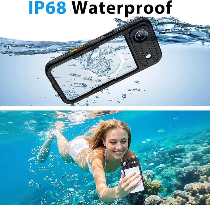 Waterproof Phone Case Compatible with iPhone 17 Air, IP68 Waterproof Shockproof Dust-Proof Phone Case with Built in Screen Protector, Full Body Protective Case (Black, 17 Air)