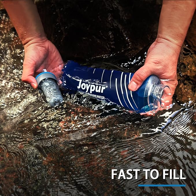 Water Filter Survival - Collapsible Water Bottle with Filter 0.01 Micron Squeeze Filtered Water Bottle 32oz for Hiking Backpacking Camping BPA-Free(Blue 1000ml)