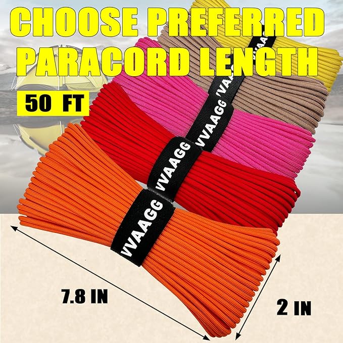 VVAAGG 1000 Orange Paracord 50FT Utility Parachute Cord 4mm Nylon String12 Strand Nylon Camping Rope, Tent Rope, Clothsline Rope for Survival & Camping Gear (Orange, 50FT)