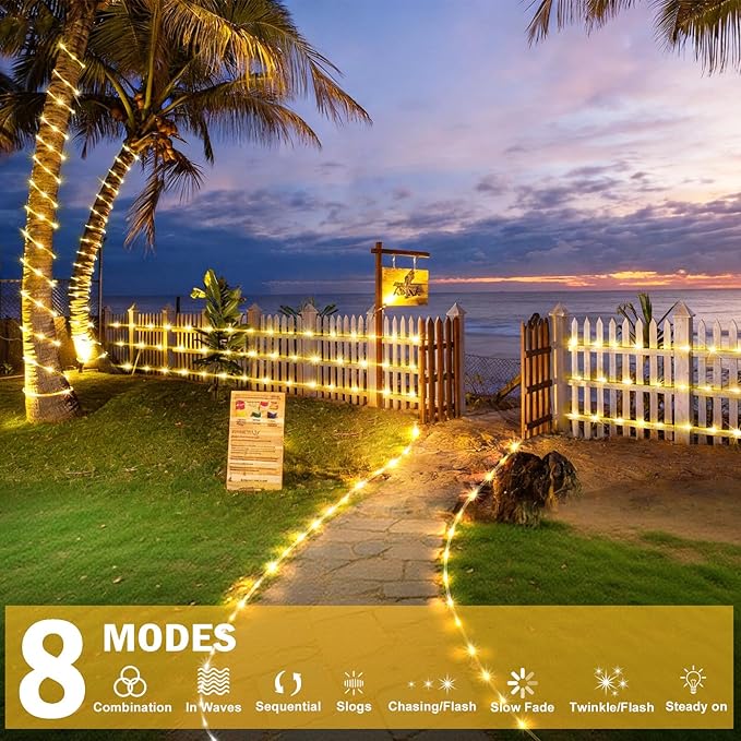 KNONEW 164FT 1000LED Rope Lights for Outside,Outdoor String Lights Waterproof 8 Modes Clear Tube Light for Indoor,Bedroom,Wedding,Garden,Patio,Christmas,Tree,Rv,Holiday Decoration(Warm White)
