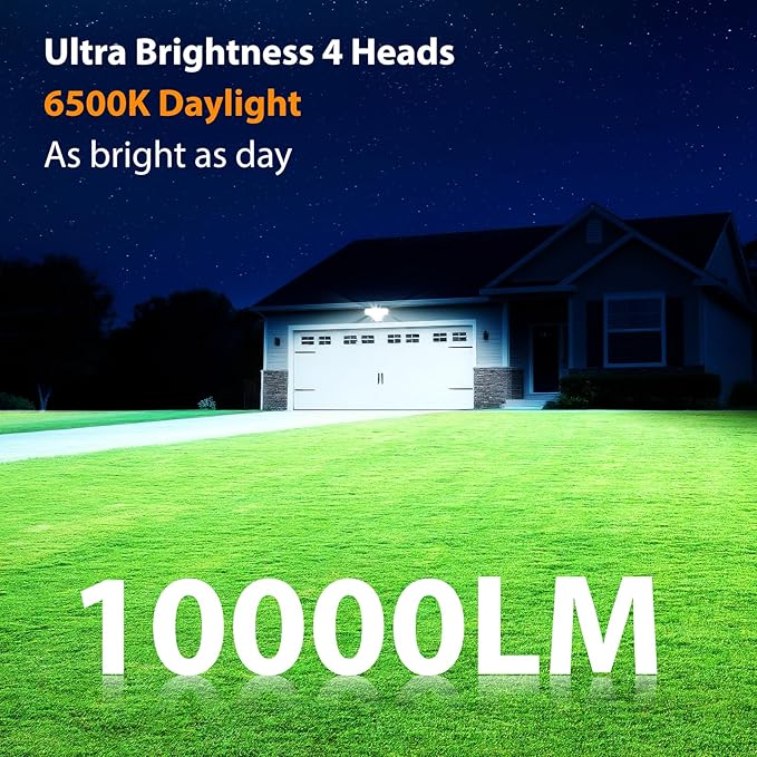 Abovizo 90W Dusk to Dawn Outdoor Light, 10,000LM 6500K LED Flood Lights Outdoor, 4-Head High Output Security Light for Yard and Garage, Eave & Wall Mountable Exterior Fixture, Hardwired