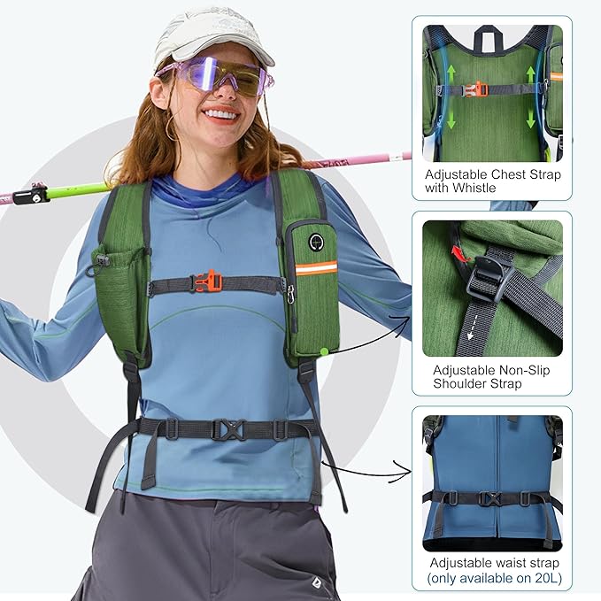 FIORETTO 20L Hiking Backpack for Women Men Mini Packable Backpack Lightweight Small Daypack for Camping Travel Outdoor, Green