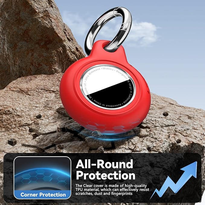 for Apple AirTag 2nd & 1st Gen, Waterproof Case for AirTag Holder Keychain,GPS Tracker Cover for Dog,Car Key,Luggage-F1-Black+Red