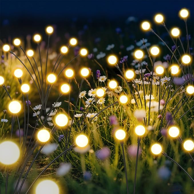 Solar Lights Outdoor-6Pack 48LEDs Solar Garden Firefly Lights Outside,Solar Powered Light Outdoor and Garden Decorative IP65 Waterproof,Yard Patio Pathway Decor,Gardening Gifts for Women,Warm White