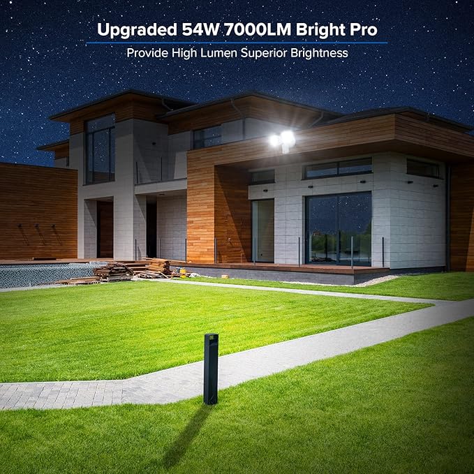SANSI 7000LM Motion Sensor Outdoor Lights,Brightness LED Flood Lights Outdoor 54W 5000K 700W Equiv IP65 Dusk to Dawn Security Lights with 2 Adjustable Heads 8 Lights for Garage, Yard, Patio, White