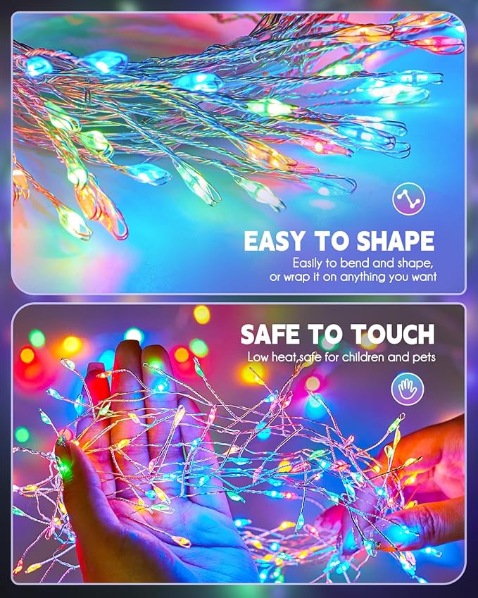 Brightown Solar Lights for Outside, 10Ft 120 LED Solar String Lights Outdoor Waterproof, 8 Modes Firecracker Balcony Light for Tree Patio Christmas Party Wedding Decor, Multicolor