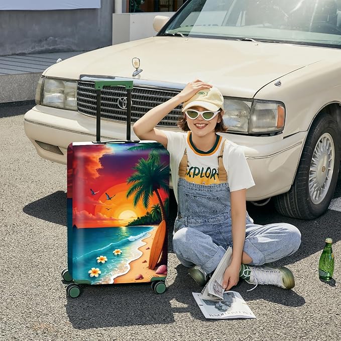 ANNA QUEEN Tropical Sunset Beach Luggage Cover,Stretchable Suitcase Protector Sleeve,Fit for 28-30 Inch Checked Baggage,Water Resistant & Durable Luggage Protector