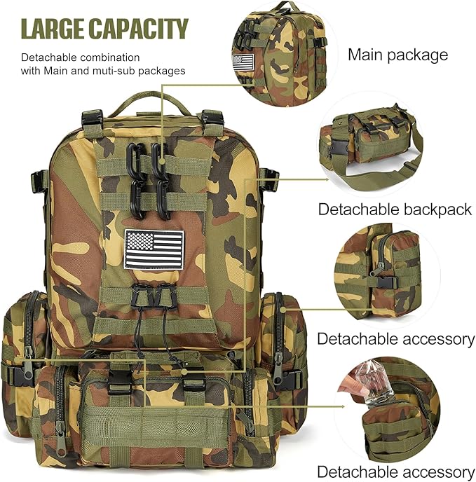 Large Military Tactical Backpack for Men, 40-50L Backpacks for Women, Bug out Bag Army 3 Days Assault Pack Bags Rucksack with Molle System