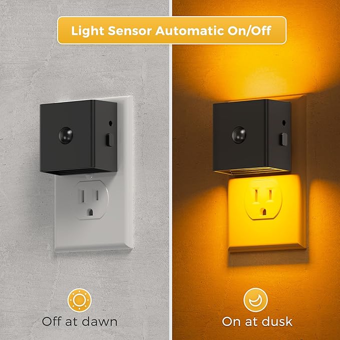 L LOHAS LED Motion Sensor Night Light, [4-Pack] Motion Activated Night Light, Motion Sensor and Dusk to Dawn Sensor, Brightness Adjustable,Amber Nightlight for Bathroom Hallway Kitchen