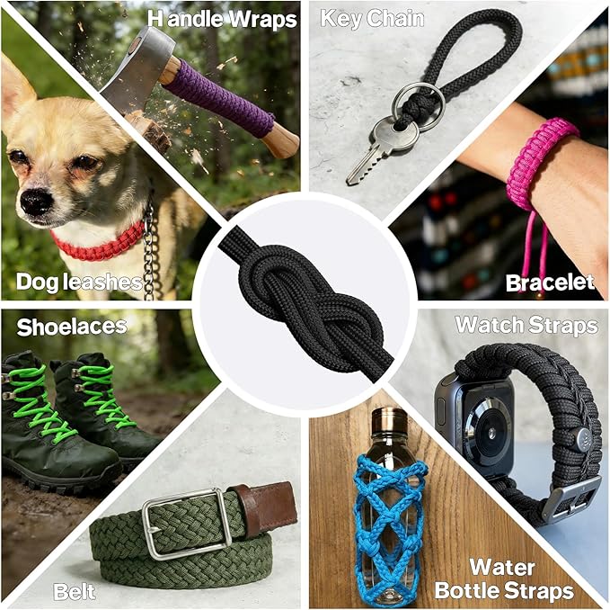 Paracord Rope 750 - Parachute para Cord 4mm 11 Strand Spool Rope Utility Nylon String for Outdoor Camping Survival Utility Tent Crafting DIY Projects - Black 1000ft