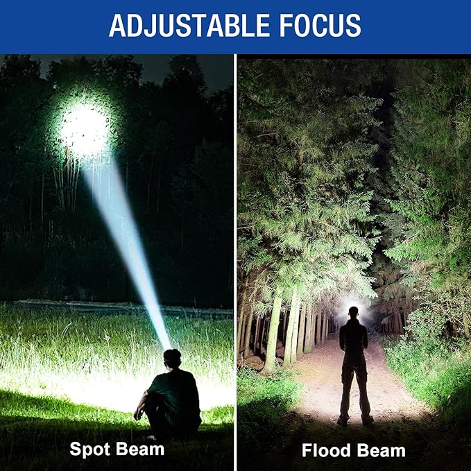 1Pack Rechargeable Headlamp Super Bright, 99000 Lumens LED Head Lamp with 3 Modes, 90°Angle & Adjustable Focus Head Lights for Forehead, IPX6 Waterproof HeadLamps for Adults Camping Hiking