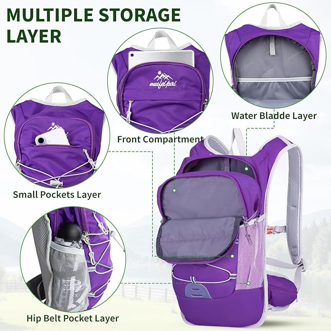Hiking Backpack, 20L Hiking Backpack for Women & Men,Small Travel Daypack for Running, Cycling, Climbing, Camping, Biking (Purple)